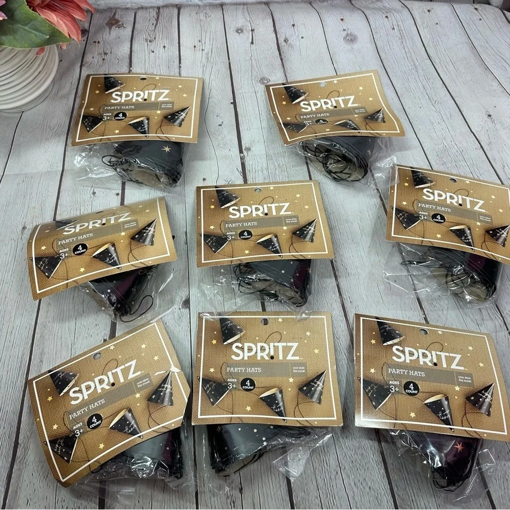 NWT Spritz Black Silver Party Hats Happy New year (undated) 4pc per pack 8pks
